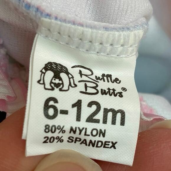 Ruffle Butts Baby Swimsuit 6-12m Floral Striped Halter Ruffle Trim Leg Openings - Picture 4 of 7